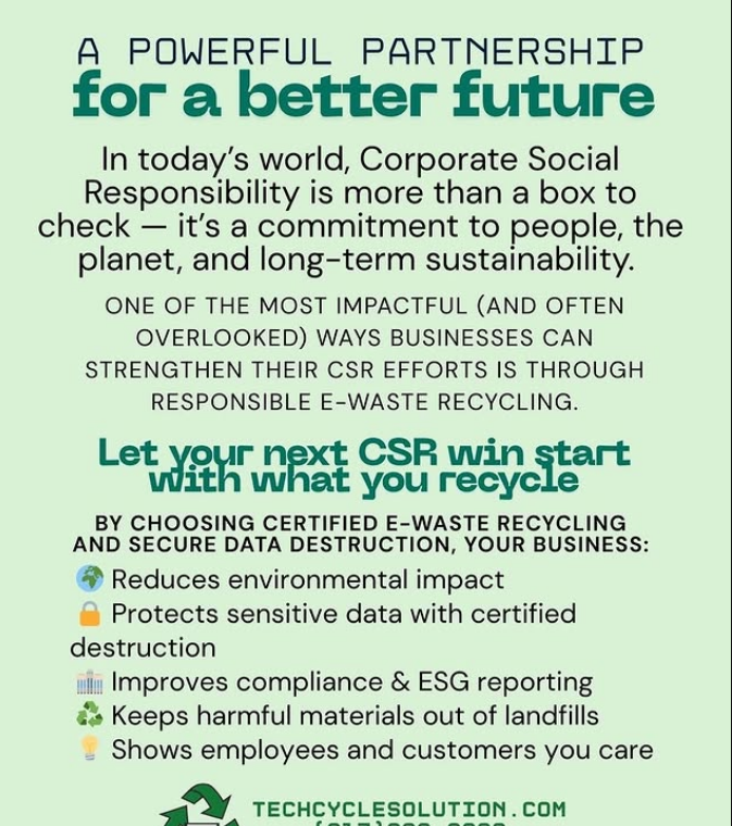 Graphic highlighting corporate e-waste partnership benefits.