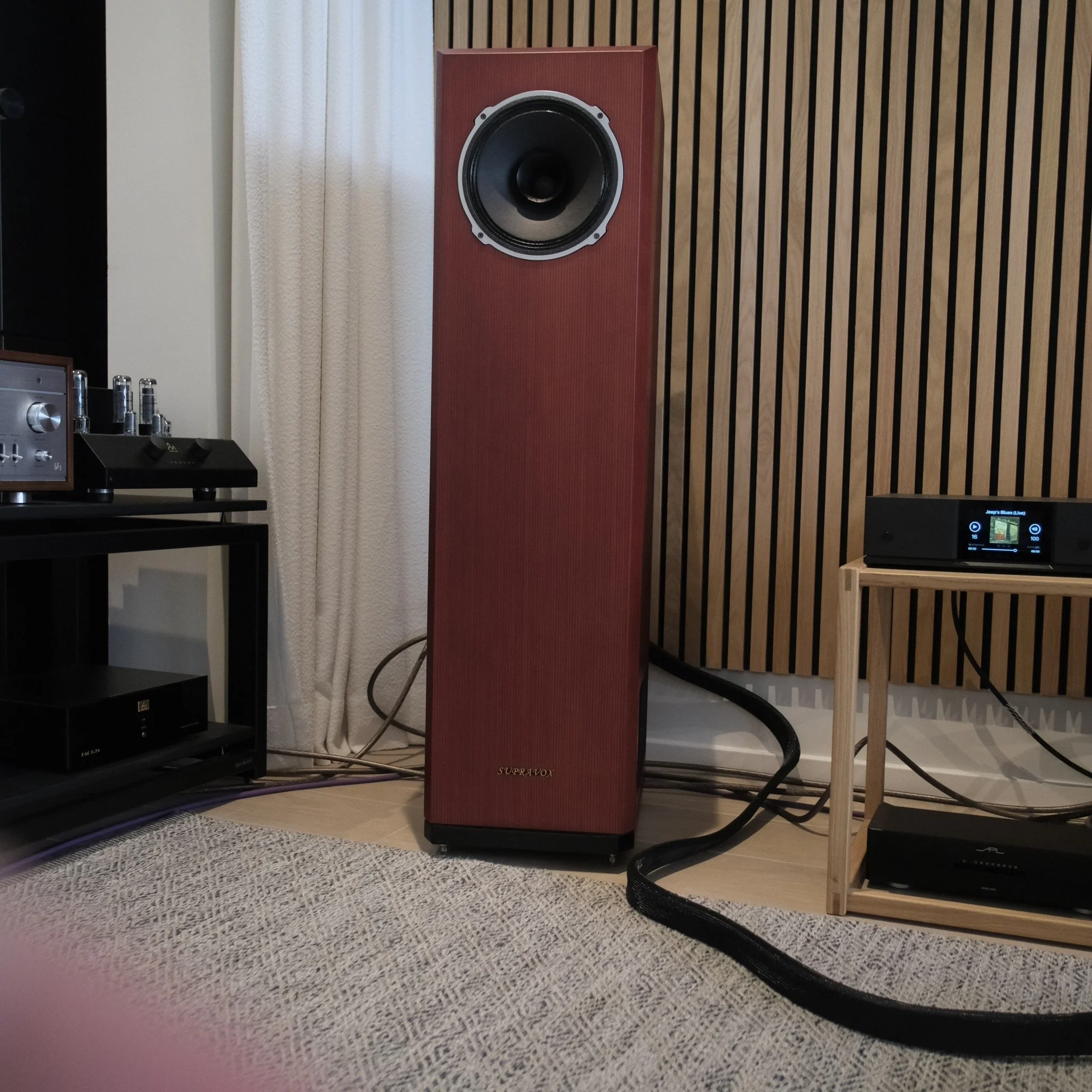 We welcome the iconic French Supravox speakers to Walden! A rich audio heritage, reference-grade components, and high-efficiency designs that pair beautifully with low-powered amps. Here: the Aliz&eacute;e Heritage, equipped with a 215 Heritage Bicon