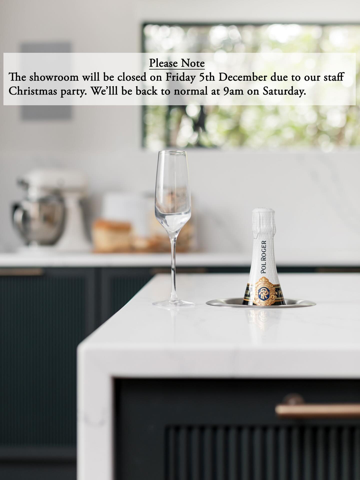 The showroom will be closed on Friday 5th December, due to our staff Christmas party. 
We apologise for any inconvenience, we&rsquo;ll be back to normal at 9am on Saturday 6th December.