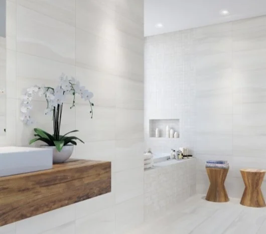 Viking Dist. ICTC Residential Porcelain Wall & Floor Tiles / Collection: ICTC / Color: Linear White - SKU: CELINWHI1224 / Size: 12" x 24" - (More sizes available!) / No link available to see enhanced view! 