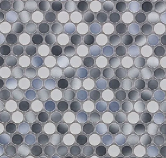 Elysium Residential Mosaic Tile (Can also be used in pools!) (*ARM 41) / Collection: Penny / Color: Round Gradient Grey Glossy - SKU: MO1109 / Size: "11.50 x 12.25" - (Only size available!) / Click on picture above to see enhanced view!