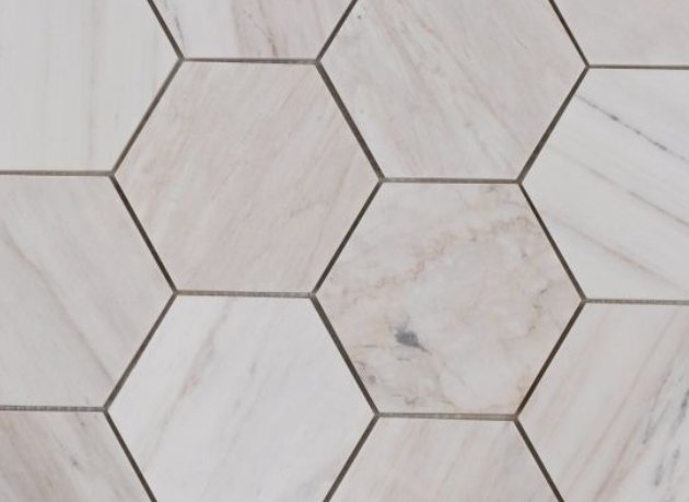 Elysium Residential Mosaic Tile (*ARM 16) / Collection: Hexagon / Color: Wooden White Honed 4x4 - SKU: M4256 / Size: "12 x 13.75" - (Only size available!) / Click on picture above to see enhanced view! 