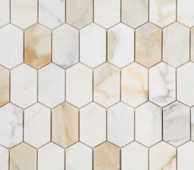 Elysium Residential Mosaic Tile (*ARM 10) / Collection: Montage / Color: Calacatta Gold Polished - SKU: MO1094 / SKU: M3924 - Montage Calacatta Gold Honed / Size: 12.50" x 13.25" - (Only size available for both!) / Click on picture above to see enhan