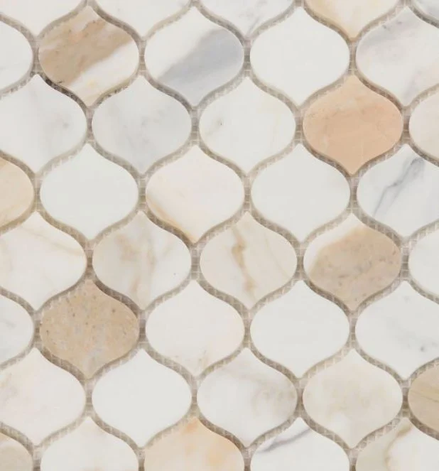 Elysium Residential Mosaic Tile (*ARM 19) / Collection: Water / Color: Drop Calacatta Gold Polished- SKU: MO1134 / SKU: MO1135 - Water Drop Calacatta Gold Honed / Size: "11 x 11" - (Only size available for both polished and honed!) / Click on picture