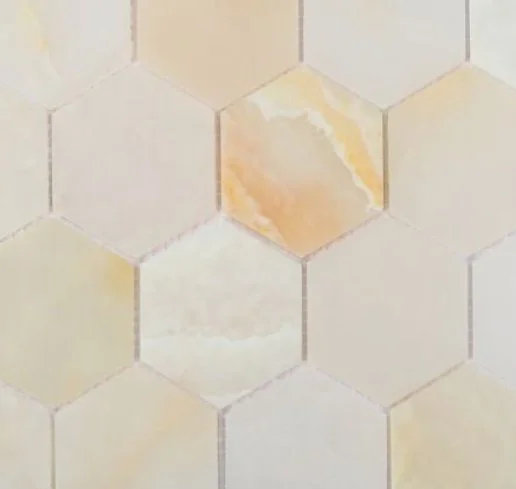 Elysium Residential Mosaic Tile (*ARM 16) / Collection: Hexagon / Color: Onyx White Polished 3x3 - SKU: M4270 / Size: "10.25 x 11.75" - (Only size available!) / Click on picture above to see enhanced view! 
