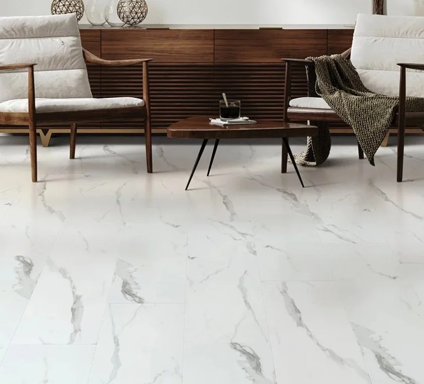 Brandon Co. Next Floor Residential Luxury Vinyl Tile / Collection: Rosecliff / Color:  Calcacatta / (Available in glue down!) Click on picture above to see an enhanced view!