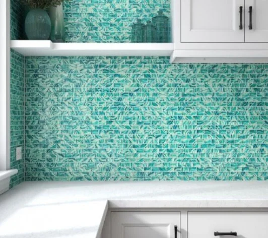 Viking Dist. Anthology Residential Mosaic Wall Tiles / Collection: Oceanique / Color: High Tide Turquoise - SKU: ANTHOHTT12 / Size: "11.81 x 11.81" - (Only size available!) / No link available to see enhanced view!