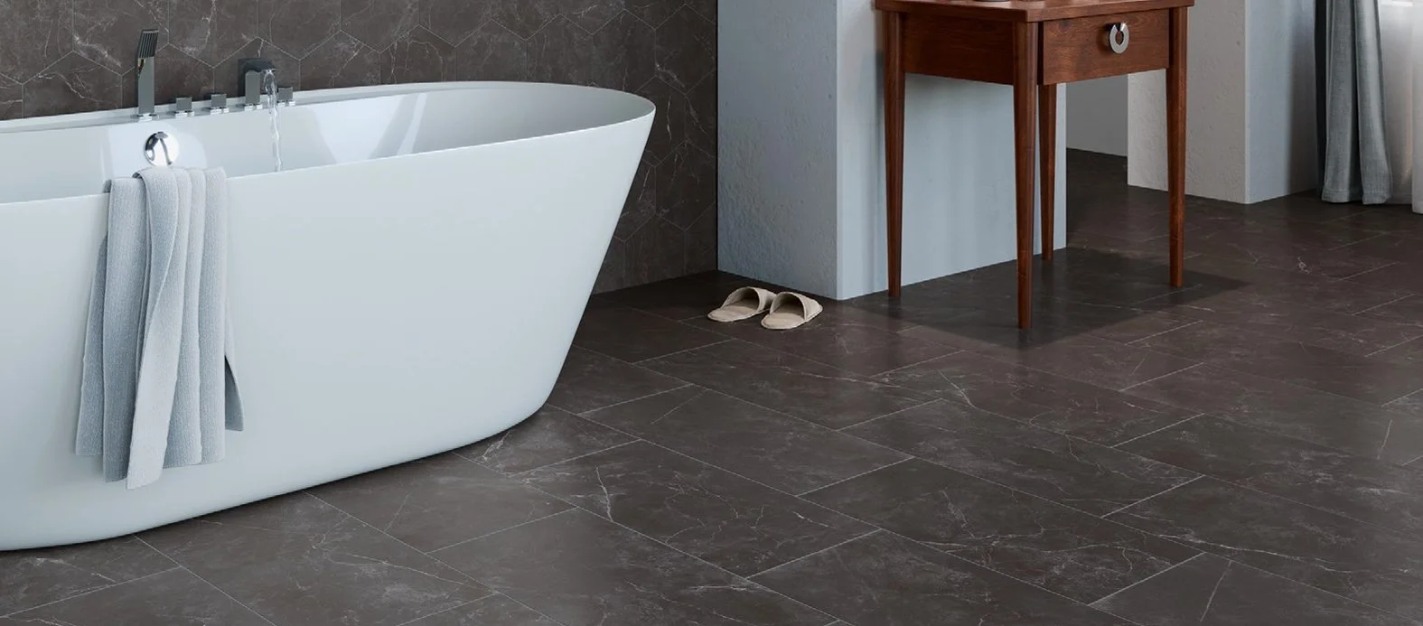 Bolick Dist. Elaine Residential Porcelain Floor Tile / Collection: KEYSTONE / Color: Nero (Satin) - SKU: EL-KY12RCTI224MTJI / Size: 12" x 24" - (Available in more sizes!) / No link available to see enhanced view! 