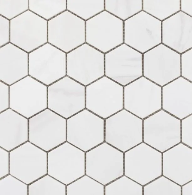 Elysium Residential Mosaic Tile (*ARM 16) / Collection: Hexagon / Color: Dolomite Honed 2x2- SKU: M799 / SKU: M3919 - Hexagon Dolomite Honed 3x3's. / Size: "12 x 12" or 2x2 / Size: "10.25 x 11.75" for 3x3 - (Only sizes available!) / Click on picture 