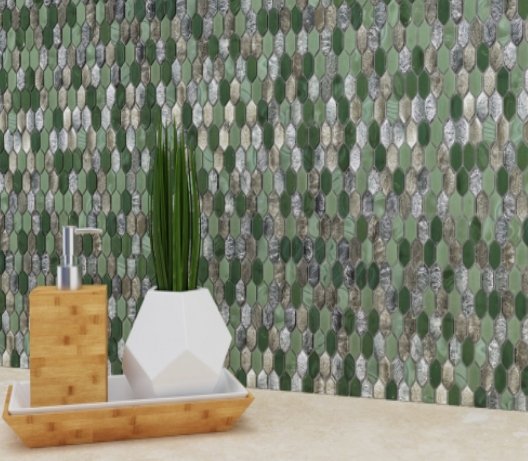 Viking Dist. Anthology Residential Mosaic Wall Tiles / Collection: Royal Gems / Color: Regal Jade - SKU: ANTHRGRJ / Size: "11.73 x 11.65" - (Only size available!) / No link available to see enhanced view!