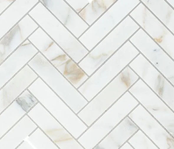 Elysium Residential Mosaic Tile (*ARM 11) / Collection: Herringbone / Color: Calacatta  Gold Polished - SKU: M585 / SKU: M3466 - Herringbone Calacatta Gold Honed / Size: 11.25" x 11.25" - (Only size available!) / Click on picture above to see enhance