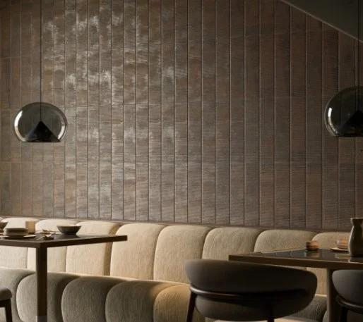 Viking Dist. ICTC Residential Porcelain Wall Tiles / Collection: Portobello Metalmood / Color: Copper Deco - SKU: PBMETCOPDEC416 / Size: "4 x 16" - (More sizes available!) / No link available to see enhanced view!