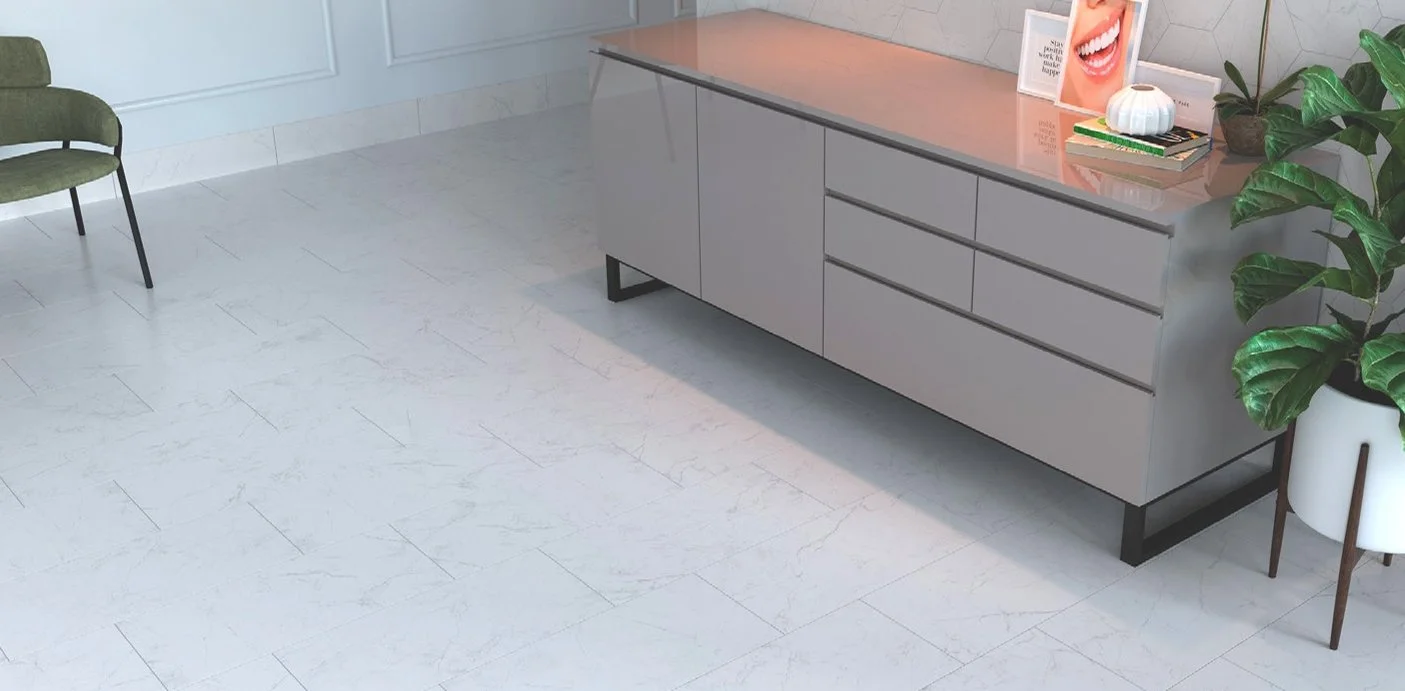 Bolick Dist. Elaine Residential Porcelain Floor Tile / Collection: KEYSTONE / Color: White (Satin) - SKU: EL-KY10RCT1224MJTI / Size: 12" x 24" - (Available in more sizes!) / No link available to see enhanced view! 