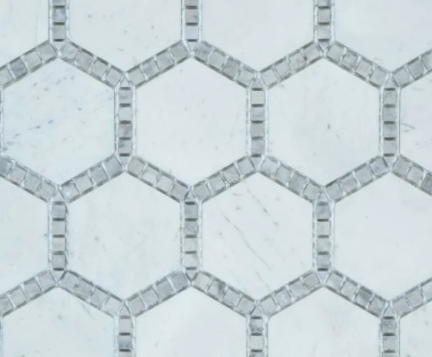Elysium Residential Mosaic Tile (*ARM 12) / Collection: Hexagon / Color: Deco Milky White Honed - SKU: M4770 / Size: 10.75" x 12.50" - (Only size available!) / Click on picture above to see enhanced view!
