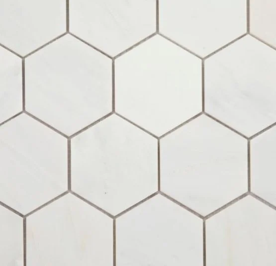 Elysium Residential Mosaic Tile (*ARM 8) / Collection: Hexagon / Color: Snow White Polished 3x3 - SKU: MO1065 / Size: 10.25" x 11.75" - (Only size available!) / Click on picture above to see enhanced view!