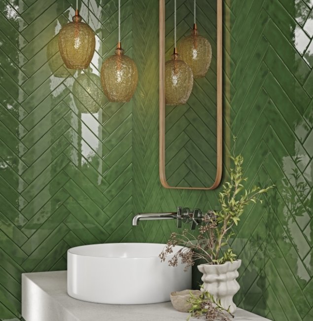 Esmer Residential Glazed Ceramic Wall Tile / Collection: Vidaro / Color: Green / SKU:  W14VIDAGN0210P / Size: 2" x 10" - (Available in more sizes!) / Click on picture above to see enhanced view!
