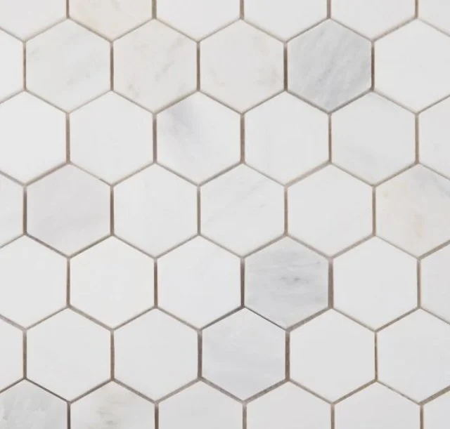 Elysium Residential Mosaic Tile (*ARM 16) / Collection: Hexagon / Color: Snow White Polished 2x2 - SKU: MO1129 / SKU: MO1130 - Hexagon Snow White Honed 2x2 / Size: "11.75 x 12" - (Only size available for both honed & polished!) / Click on picture abo