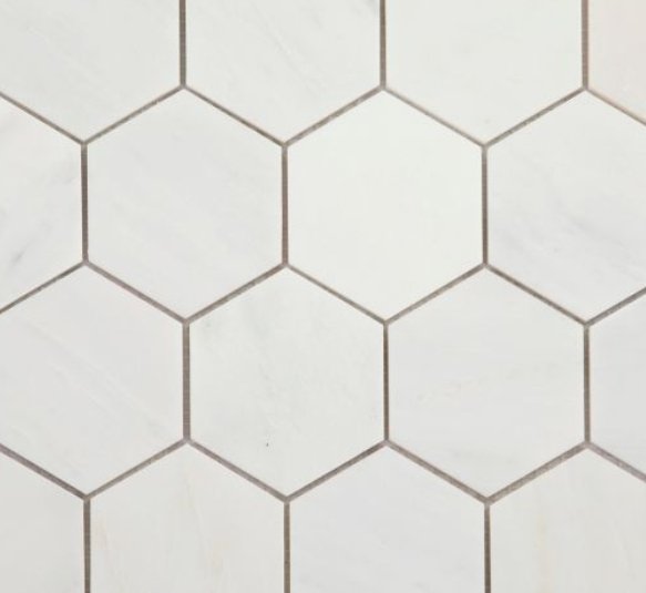 Elysium Residential Mosaic Tile (*ARM 8) / Collection: Hexagon / Color: Snow White Polished 3x3 - SKU: MO1065 / Size: 10.25" x 11.75" - (Only size available!) / Click on picture above to see enhanced view!
