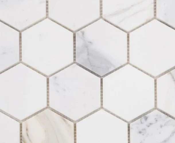 Elysium Residential Mosaic Tile (*ARM 8) / Collection: Hexagon / Color: Calacatta Gold Polished 3x3 - SKU: MO1046 / SKU: MO1066 (For Calacatta Gold Honed 3x3) / Size: 10" x 11.50" - (Only 1 other style available - (Calacatta Gold Honed) 10 x 11.50!) 