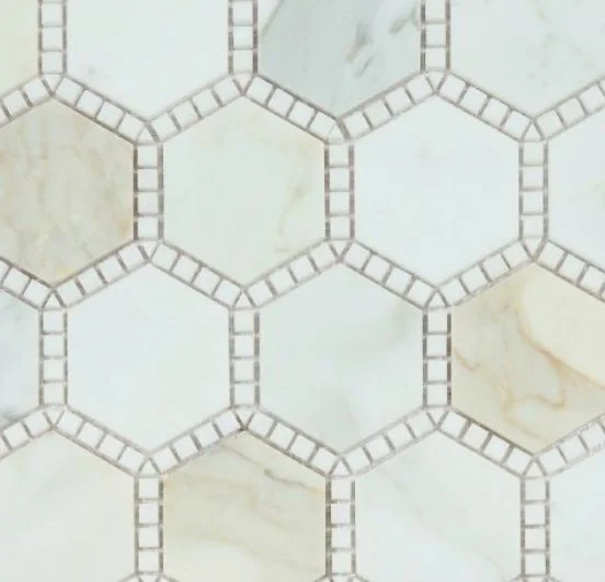 Elysium Residential Mosaic Tile (*ARM 12) / Collection: Hexagon / Color: Deco Calacatta Gold Honed - SKU: M4785 / Size: 10.75" x 12.50" - (Only size available!) / Click on picture above to see enhanced view!