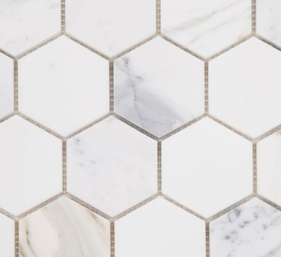 Elysium Residential Mosaic Tile (*ARM 8) / Collection: Hexagon / Color: Calacatta Gold Polished 3x3 - SKU: MO1046 / SKU: MO1066 (For Calacatta Gold Honed 3x3) / Size: 10" x 11.50" - (Only 1 other style available - (Calacatta Gold Honed) 10 x 11.50!) 