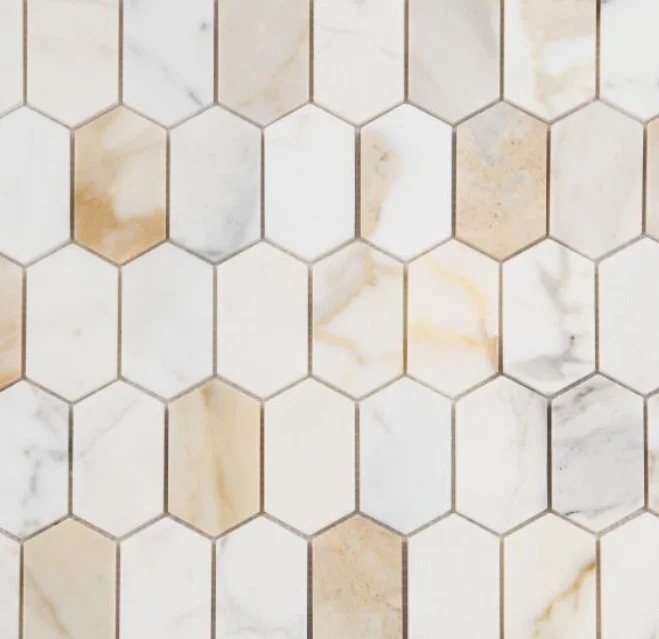 Elysium Residential Mosaic Tile (*ARM 10) / Collection: Montage / Color: Calacatta Gold Polished - SKU: MO1094 / SKU: M3924 - Montage Calacatta Gold Honed / Size: 12.50" x 13.25" - (Only size available for both!) / Click on picture above to see enhan