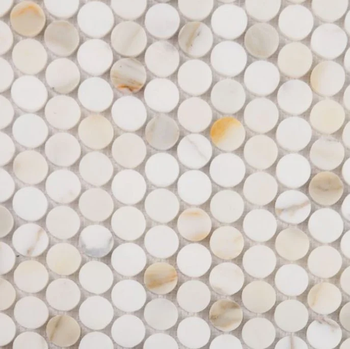 Elysium Residential Mosaic Tile (*ARM 28) / Collection: Penny / Color: Marble Calacatta Polished - SKU: M3622 / SKU: M4117 - Penny Marble Calacatta Honed / Size: "11 x 11.75" - (Only size available for both polished and honed!) / Click on picture abo