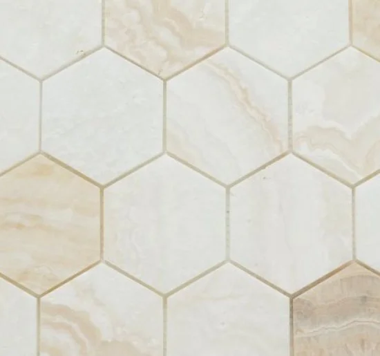 Elysium Residential Mosaic Tile (Can also be used in pools!) (*ARM 44) / Collection: Hexagon / Color: Onyx Ivory Honed- SKU: M4951 / Size: "3 x 3" - (Only size available!) / Click on picture above to see enhanced view!