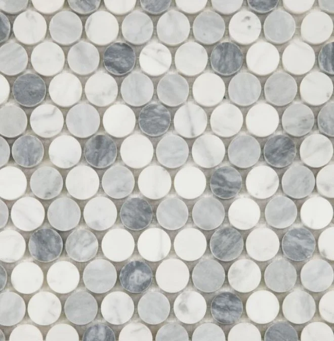 Elysium Residential Mosaic Tile (*ARM 28) / Collection: Penny / Color: Marble Dusk Polished - SKU: M3688 / SKU: M3690 - Penny Marble Dusk Honed / Size: "11 x 11.75" - (Only size available for both polished and honed!) / Click on picture above to see 