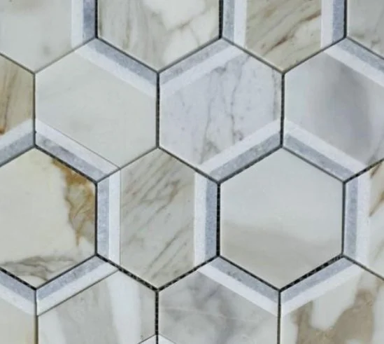 Elysium Residential Mosaic Tile (*ARM 4) / Collection: Hexagon / Color: Royal Calacatta Gold - SKU: M4852 / Size: 12" x 13.75" - (Only size available!) / Click on picture above to see enhanced view! 