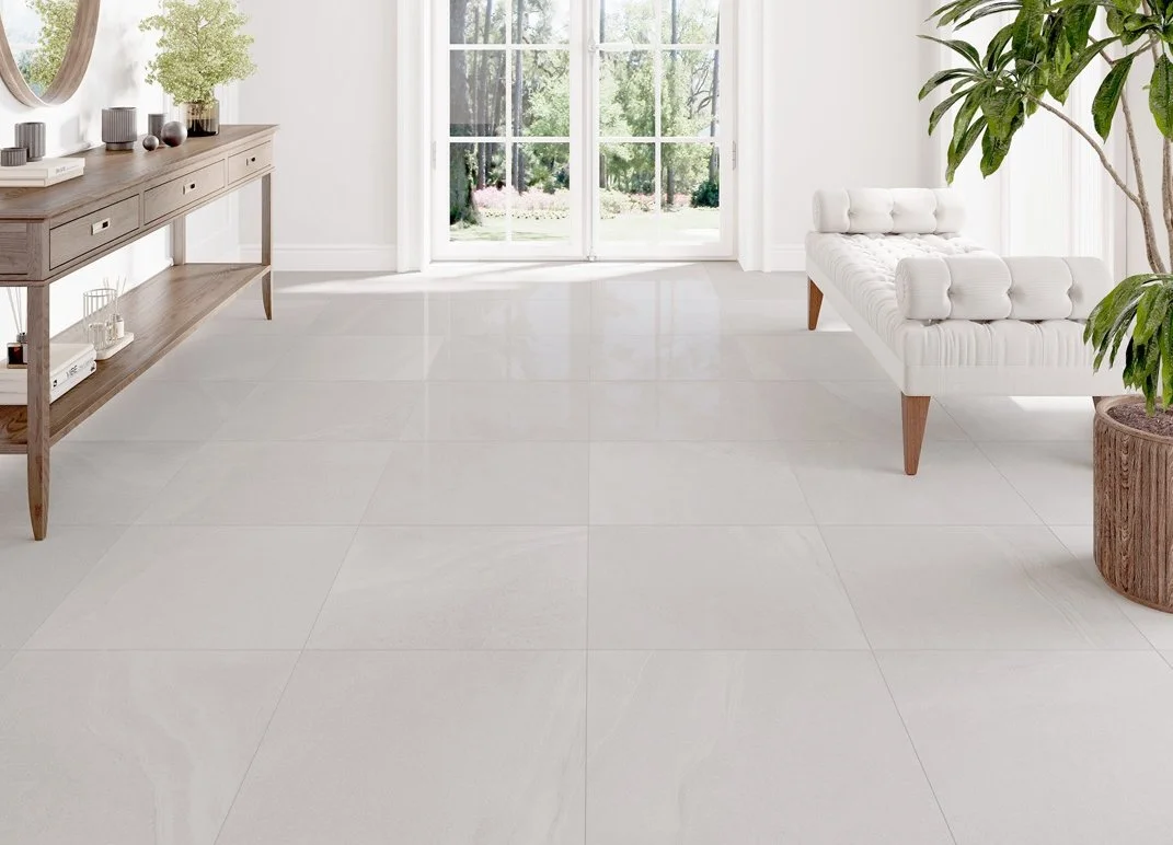 Bolick Dist. Elaine Residential Porcelain Floor Tile / Collection: KHALI / Color: Off-White (Polished) - SKU: EL-8062677 / Size: 12" x 24" - (Available in more sizes!) / No link available to see enhanced view! 