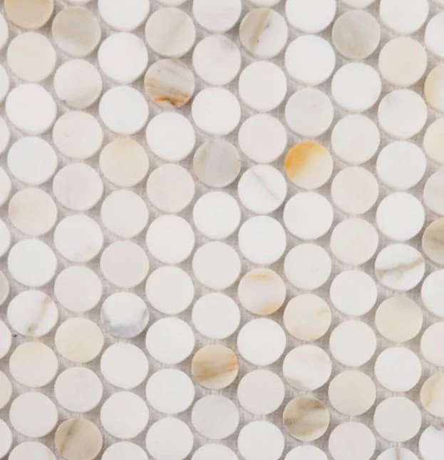 Elysium Residential Mosaic Tile (*ARM 28) / Collection: Penny / Color: Marble Calacatta Polished - SKU: M3622 / SKU: M4117 - Penny Marble Calacatta Honed / Size: "11 x 11.75" - (Only size available for both polished and honed!) / Click on picture abo