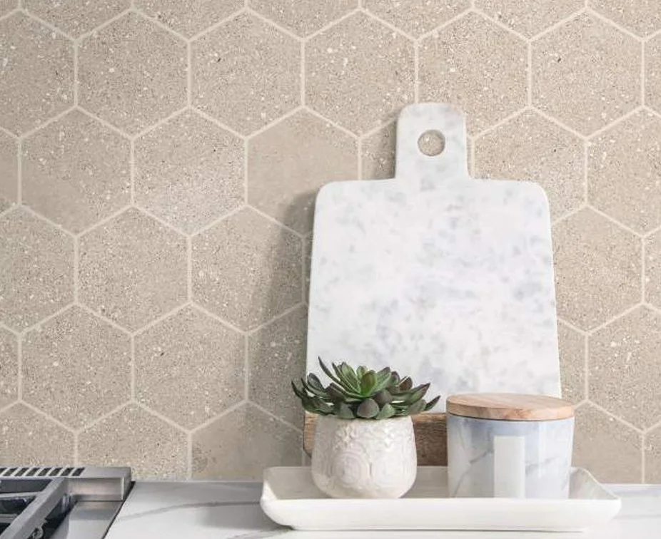 Bolick Dist. Del Conca Residential Porcelain Tile / Collection: Chamonix / Color: Beige Hexagon-SKU: HCX01 / Size: 10" x 12" - (Available in more sizes!) / No link available to see enhanced view! 