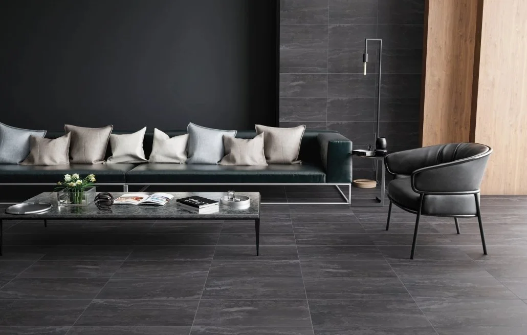 Brandon Co. Portobello America Residential Porcelain Floor Tile / Collection: Tivoli / Color: Charcoal / Size: 12" x 24" - (Available in more sizes!) / Click on picture above to see enhanced view! 