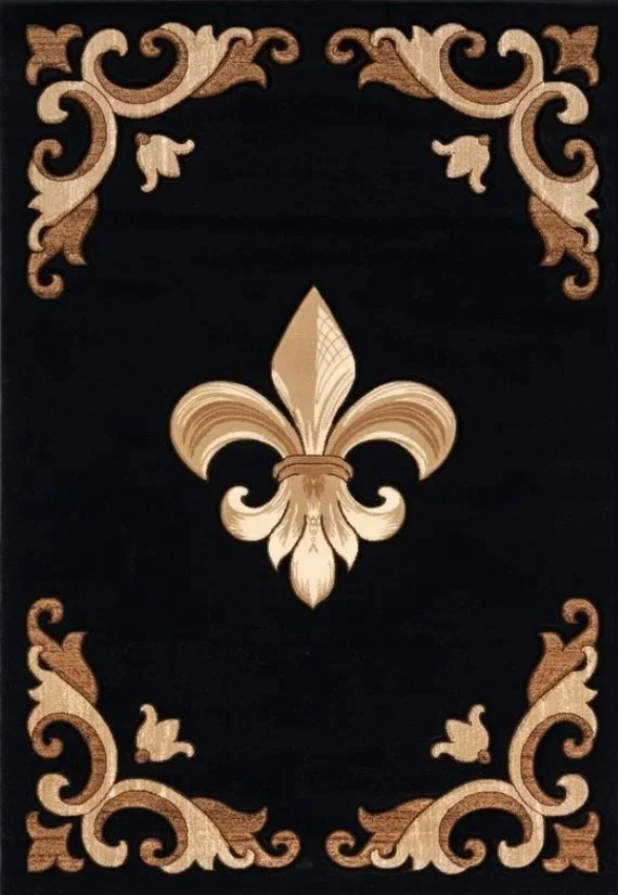 A black background with ornate gold decorative corners and a central gold fleur-de-lis symbol.