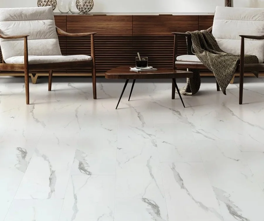 Brandon Co. Next Floor Residential Luxury Vinyl Tile / Collection: Rosecliff / Color:  Calacatta / (Available in glue down!) Click on picture above to see an enhanced view!