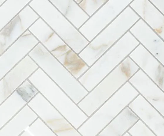 Elysium Residential Mosaic Tile (*ARM 11) / Collection: Herringbone / Color: Calacatta  Gold Polished - SKU: M585 / SKU: M3466 - Herringbone Calacatta Gold Honed / Size: 11.25" x 11.25" - (Only size available!) / Click on picture above to see enhance