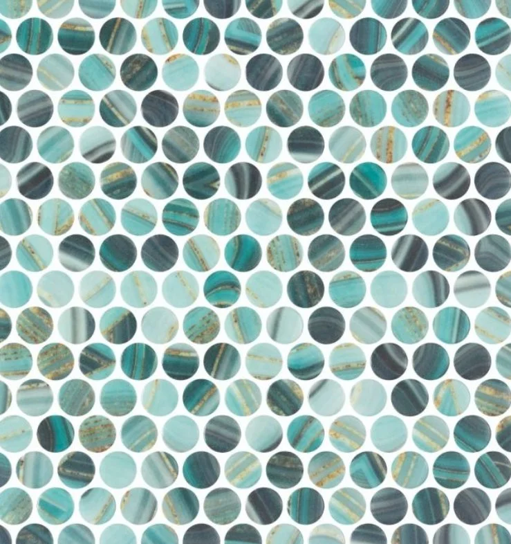 Elysium Residential Mosaic Tile (Can also be used in pools!) (*ARM 48) / Collection: Vanguard / Color: Penny Onyx Teal - SKU: M4164 / Size: "11.25 x 11.25" - (Only size available!) / Click on picture above to see enhanced view!