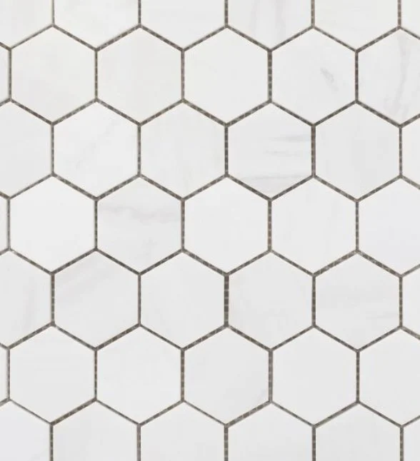 Elysium Residential Mosaic Tile (*ARM 16) / Collection: Hexagon / Color: Dolomite Honed 2x2- SKU: M799 / SKU: M3919 - Hexagon Dolomite Honed 3x3's. / Size: "12 x 12" or 2x2 / Size: "10.25 x 11.75" for 3x3 - (Only sizes available!) / Click on picture 