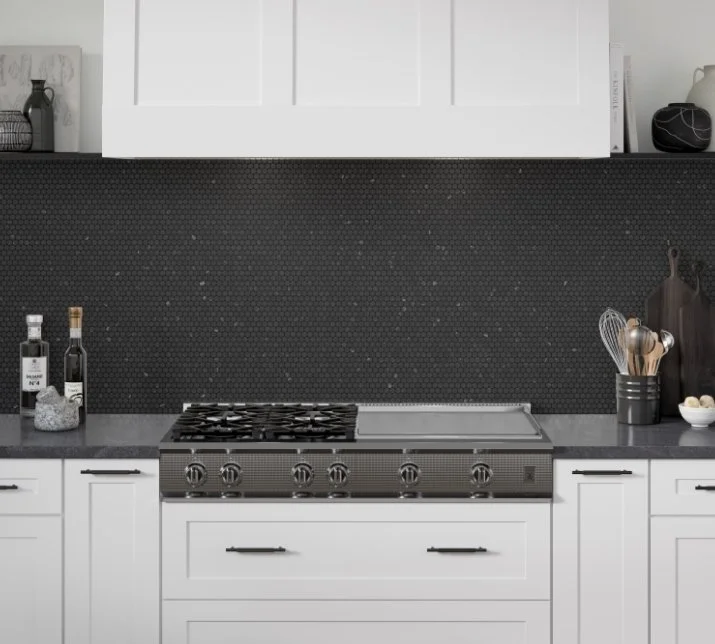 Esmer Residential Glazed Porcelain Decorative Tile / Collection: Elegan / Color: Nero Offset / SKU: W95ELEGNE1112MOPM / Size: 1" x 1" Penny - (Available in additional sizes & styles!) / Click on picture above to see enhanced view!