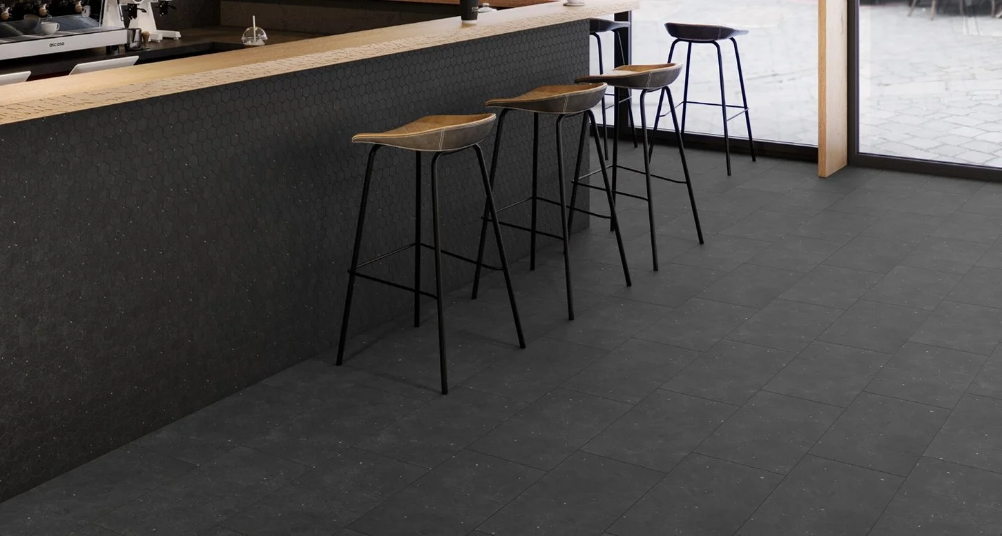 Bolick Dist. Elaine Residential Porcelain Floor Tile / Collection: URBANSTONE / Color: Black - SKU: EL-US32RCTI224MTJI / Size: 12" x 24" - (Available in more sizes!) / No link available to see enhanced view! 
