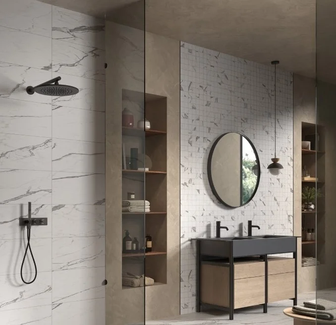 Viking Dist. Florida Tile Residential Porcelain Wall & Floor Tile / Collection: Indulge / Color: Statuario  - SKU: FTIIND2036x36 / Size: 36" x 36" - (Available in more sizes!) / Click on picture above to see enhanced view! 
