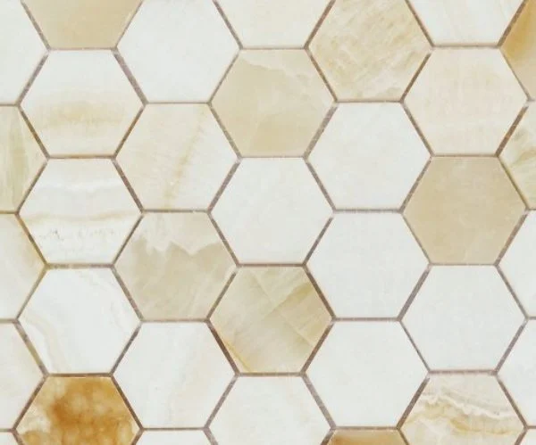 Elysium Residential Mosaic Tile (*ARM 32) / Collection: Hexagon / Color: Onyx Ivory Honed 2x2- SKU: M4383 / Size: "11.75 x 12" - (Only size available!) / Click on picture above to see enhanced view!