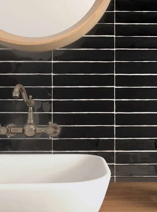 Esmer Residential Glazed Ceramic Wall Tile / Collection: Vidaro / Color: Black / SKU:  W14VIDABK0210P / Size: 2" x 10" - (Available in more sizes!) / Click on picture above to see enhanced view!
