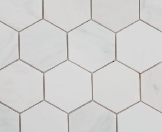 Elysium Residential Mosaic Tile (*ARM 4) / Collection: Hexagon / Color: Snow White Honed 3x3 - SKU: MO1012 / Size: 10.25" x 11.75" - (Only size available!) / Click on picture above to see enhanced view! 