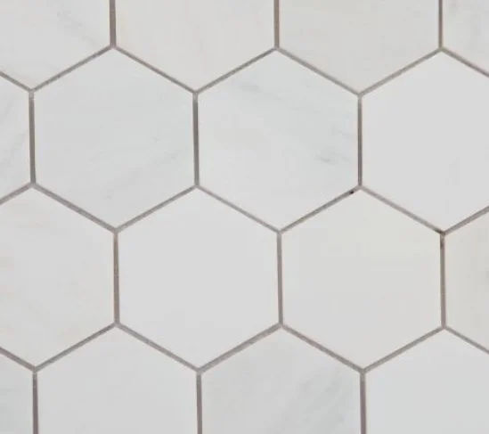 Elysium Residential Mosaic Tile (*ARM 4) / Collection: Hexagon / Color: Snow White Honed 3x3 - SKU: MO1012 / Size: 10.25" x 11.75" - (Only size available!) / Click on picture above to see enhanced view! 
