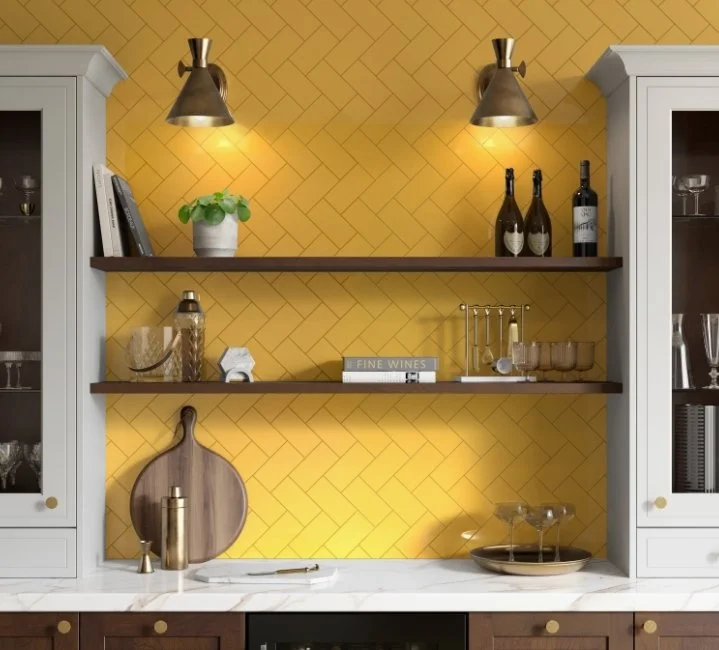 Esmer Residential Glazed Ceramic Wall Tile / Collection: Catch / Color: Yellow / SKU: F14CATCYE0306P / Size: 6" x 18" - (Available in more sizes!) / Click on picture above to see enhanced view! 