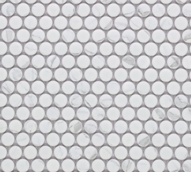 Elysium Residential Mosaic Tile (Can also be used in pools!) (*ARM 41) / Collection: Penny / Color: Round Statuario Matte - SKU: MO1102 / Size: "11.50 x 12.25" - (Only size available!) / Click on picture above to see enhanced view!