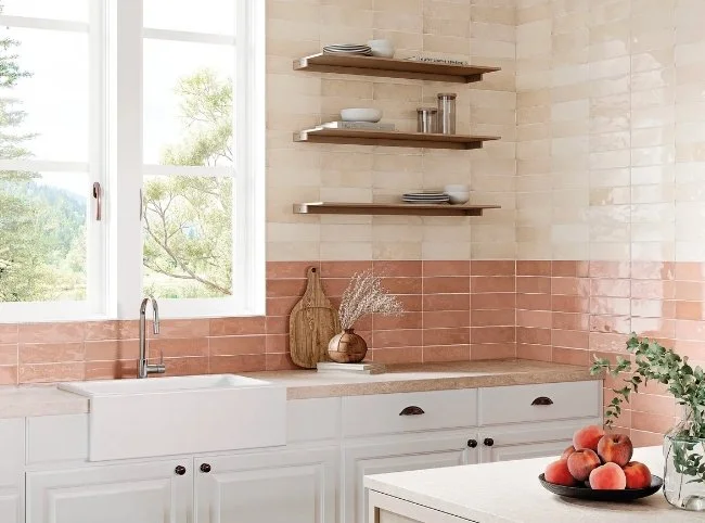 Bolick Dist. Armada Residential Porcelain Wall Tiles / Collection: HIGHLAND LAKE / Colors: Almond (Top Tile) & Flower (Bottom Tile) / Size: 3" x 10" - (Available in more sizes!) / No link available to see enhanced view! 