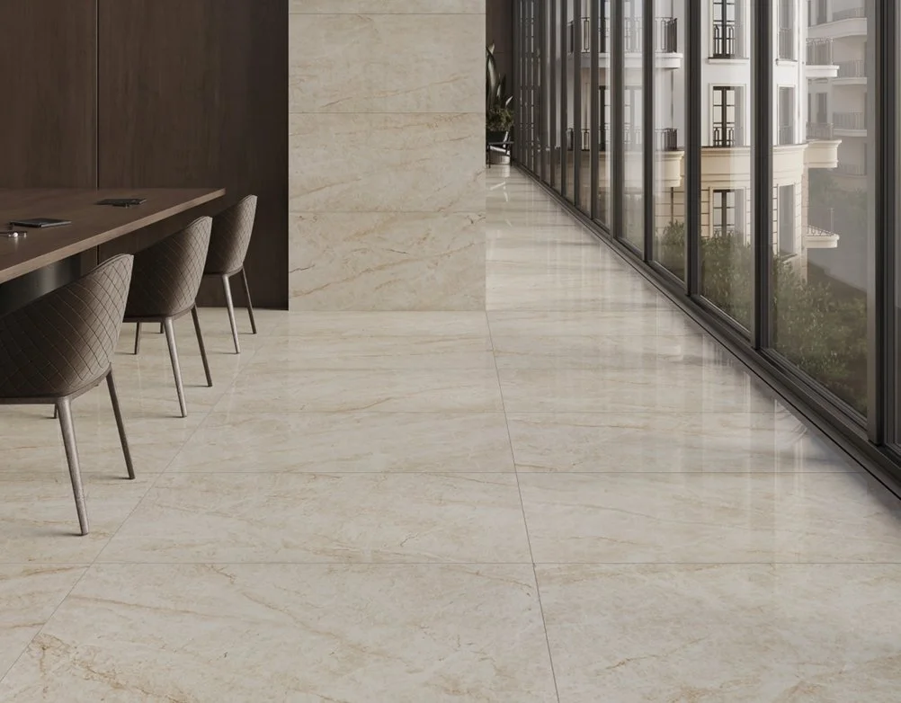 Bolick Dist. Elaine Residential Porcelain Floor Tile / Collection: MAHAL / Color: Marfim (Polished) - SKU: EL-8064326 / Size: 12" x 24" - (Available in more sizes!) / No link available to see enhanced view! 